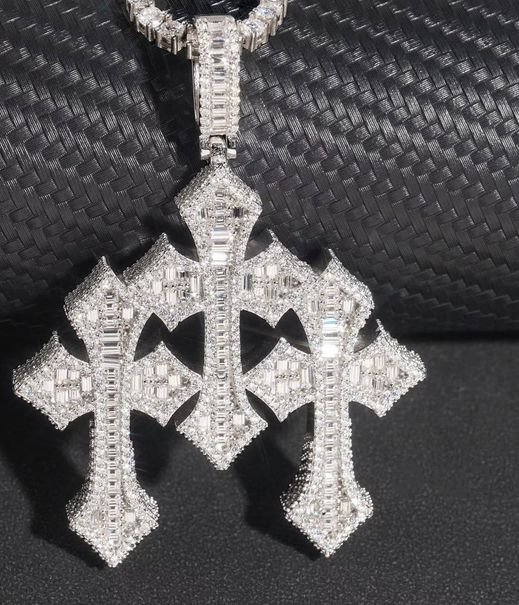 MOIS TRIO- 70.5 mm Moissanite three cluster cross pendant