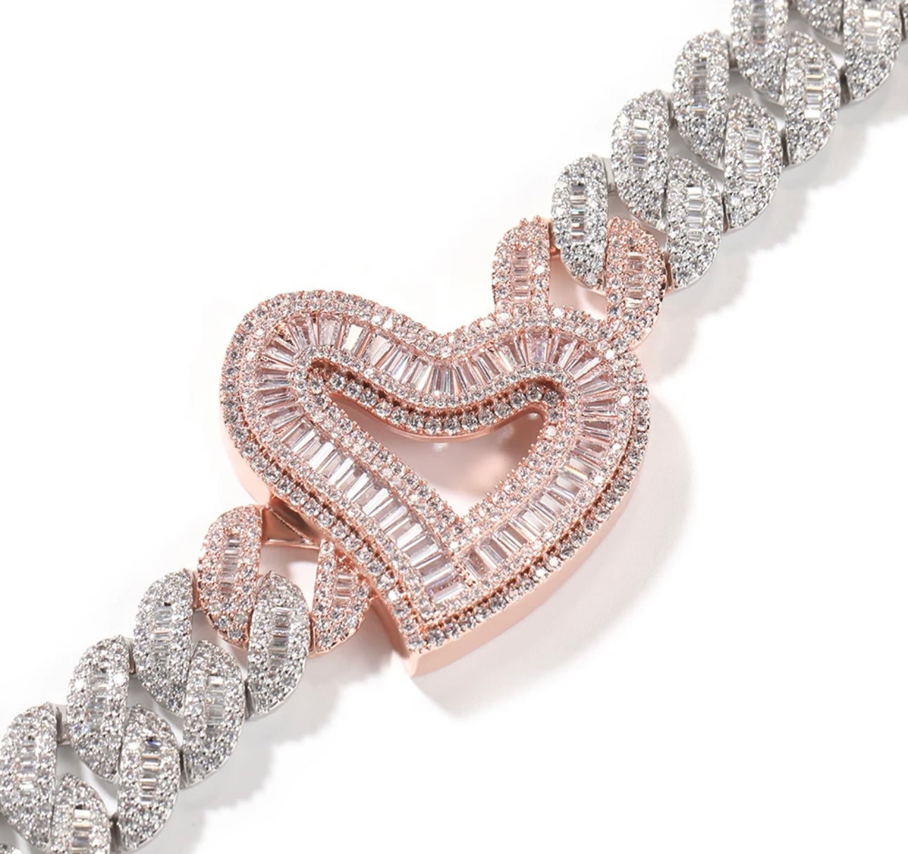 REAL POPULAR- 16 mm two tone heart Cuban link