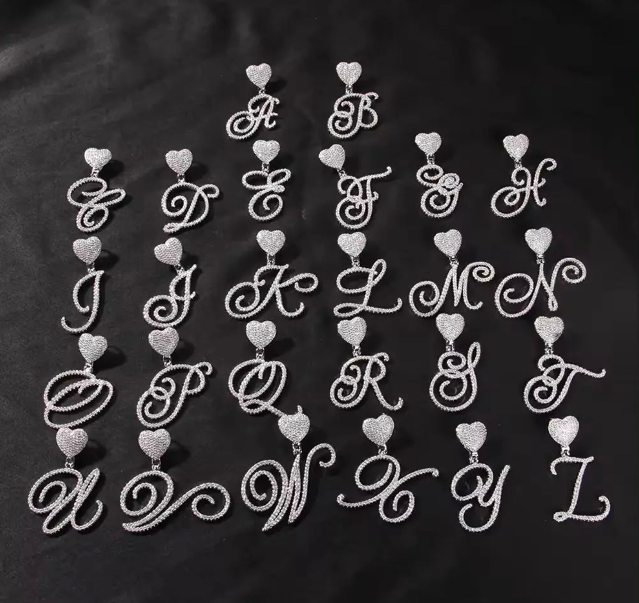 CURSIVE LETTER- 5 cm heart hook cursive letter pendant