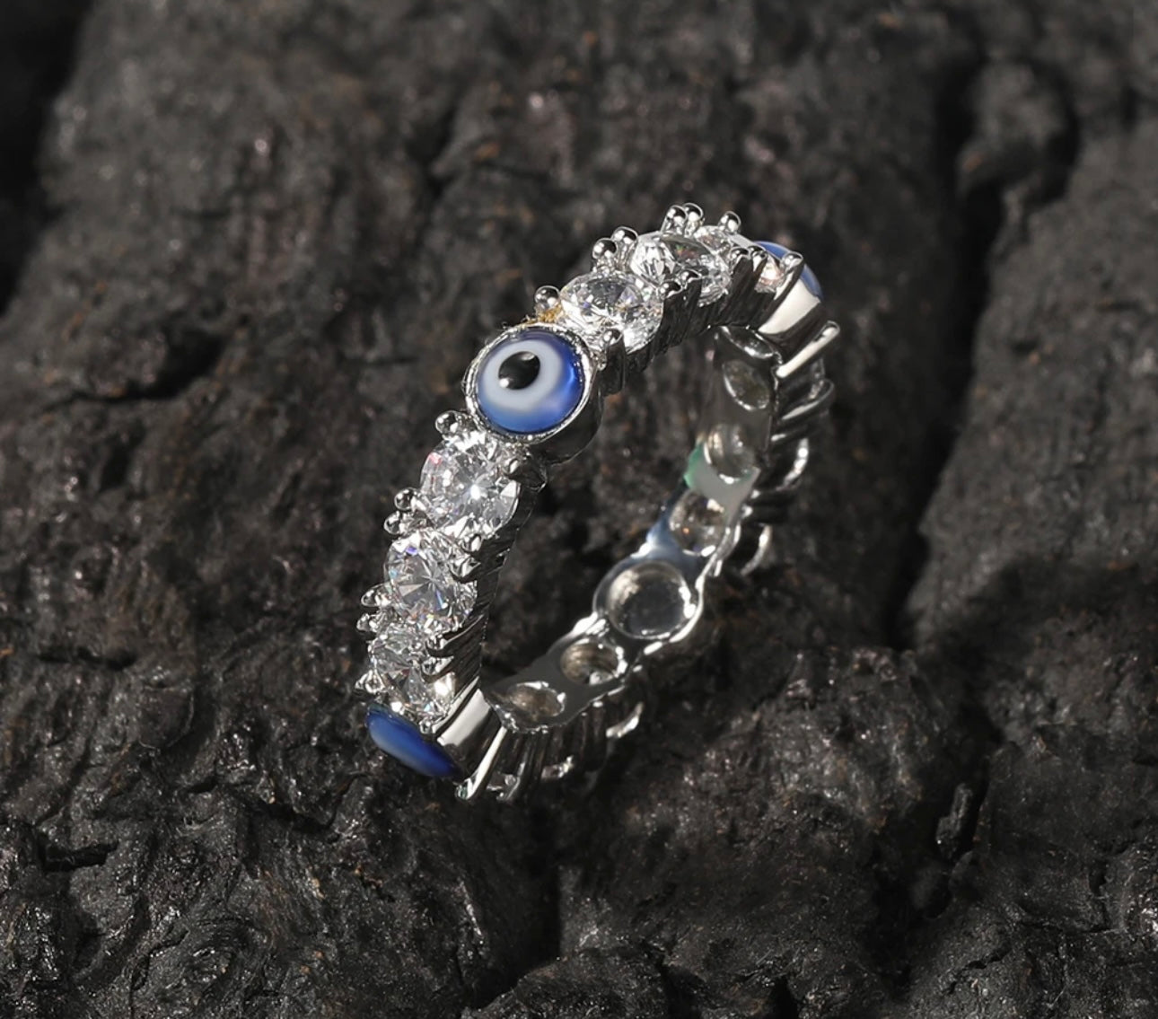 EE RING - 4 mm Round stone evil eye tennis ring