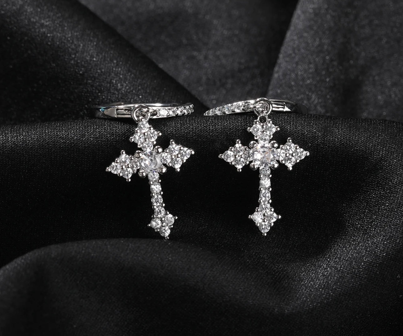 CROSS HUGGIES- 925 Sterling Silver 16 mm cross huggies earrings