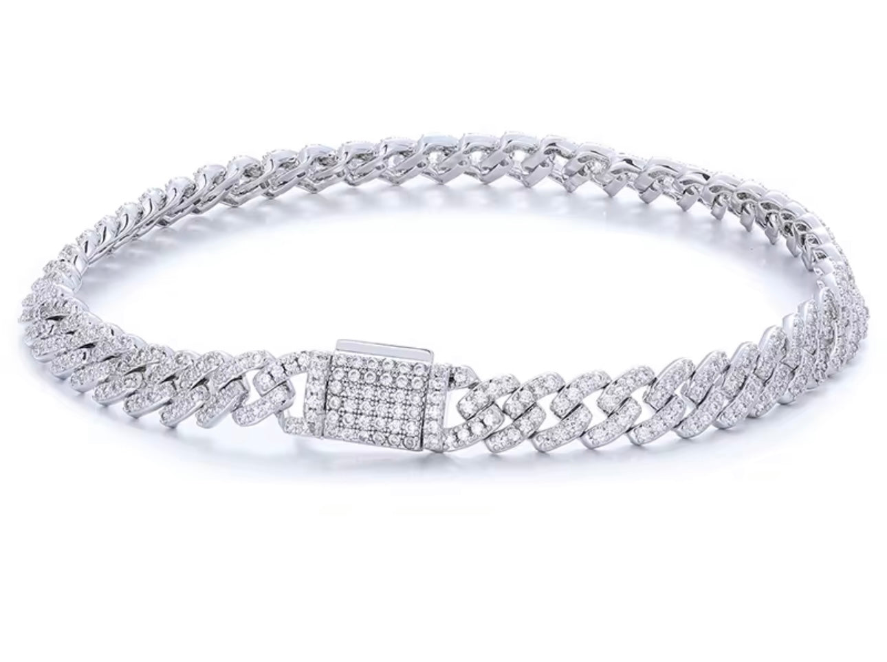 SIX - 6 mm 925 Sterling silver Moissanite Cuban link bracelet