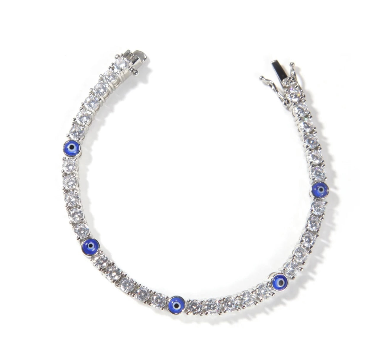 EE ARM CANDY- 4 mm Round stone evil eye tennis bracelet