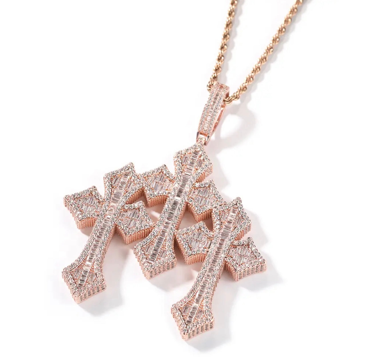 TRIO- 9.4 cm Three cluster cross pendant