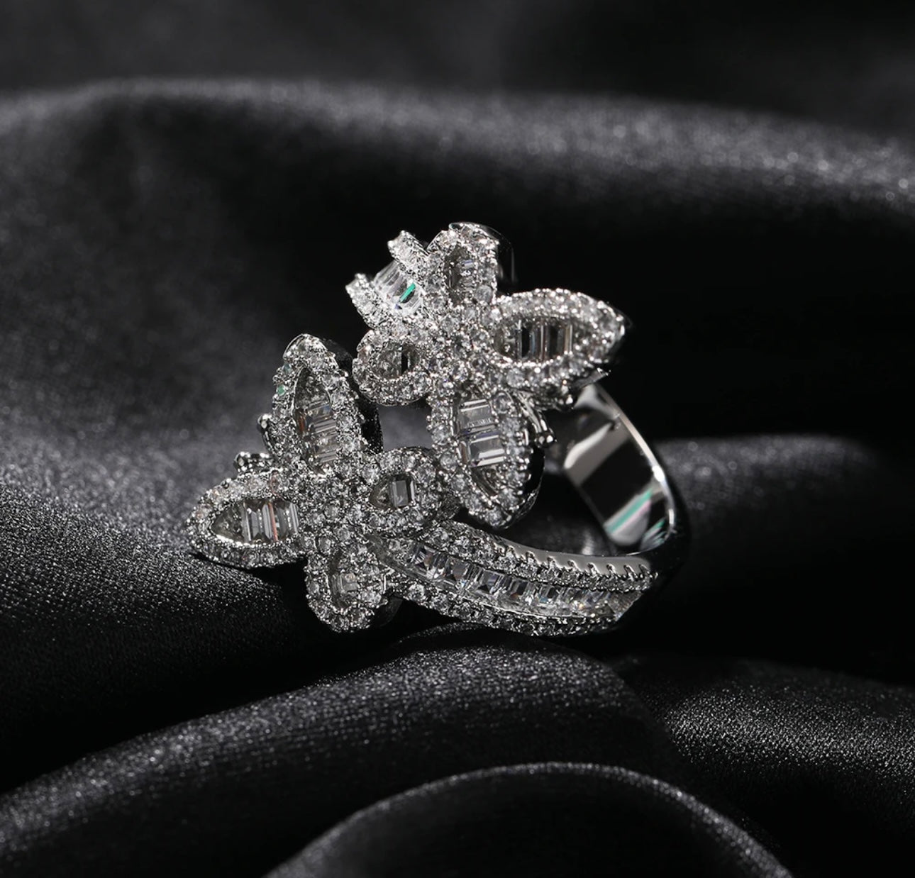 SEEING DOUBLE- 4.6 mm Baguette open double butterlfy ring