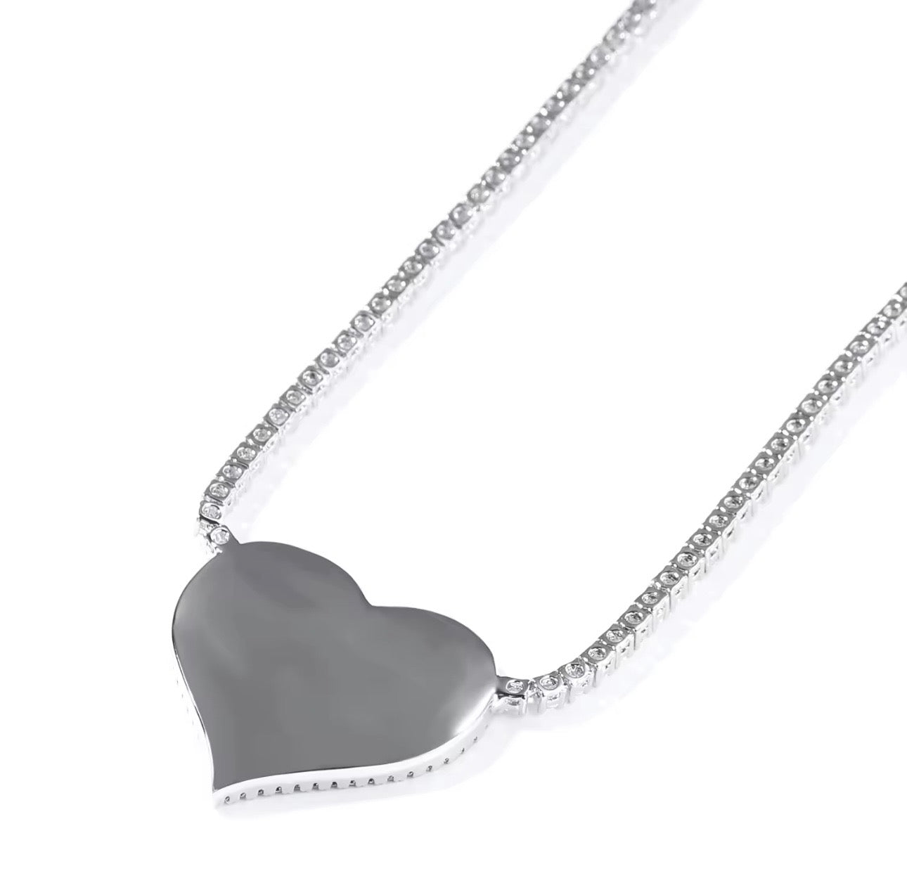HEART FRAME- 38 mm Heart shaped photo pendant tennis chain