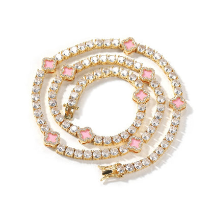 LUCKY CHAIN- 4  mm Round stone clover tennis chain