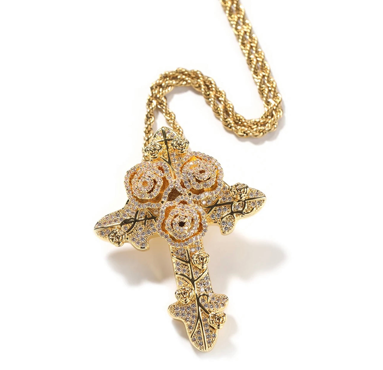 CONCRETE ROSE- 5.9 cm Rose cross pendant