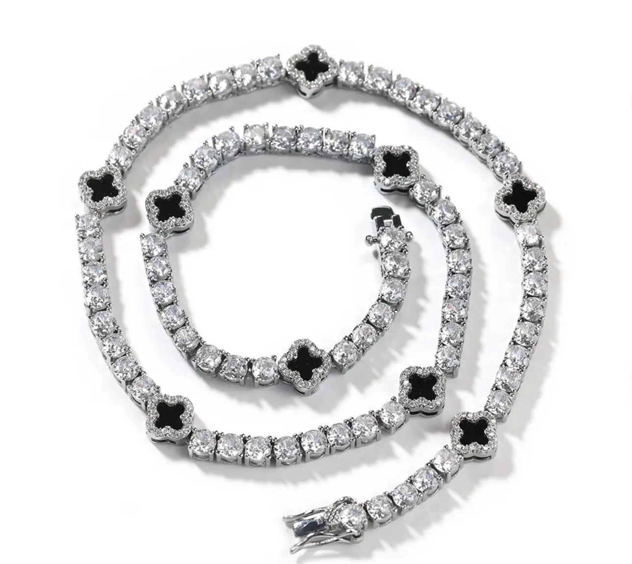 LUCKY CHAIN- 4  mm Round stone clover tennis chain