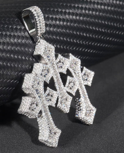 MOIS TRIO-  70.5 mm Moissanite three cluster cross pendant