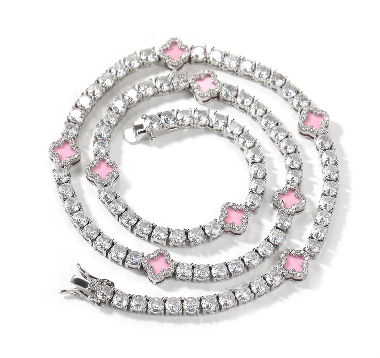 LUCKY CHAIN- 4  mm Round stone clover tennis chain