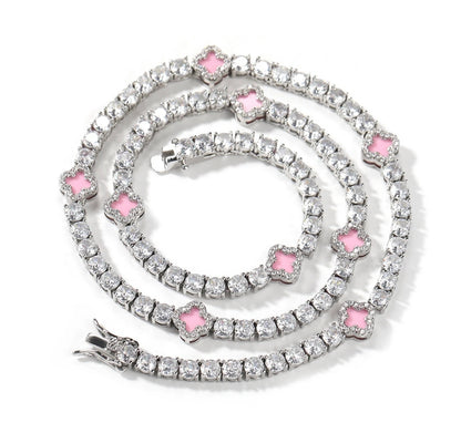 LUCKY CHAIN- 4  mm Round stone clover tennis chain