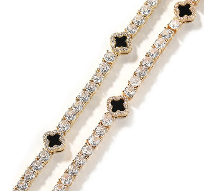 LUCKY CHAIN- 4  mm Round stone clover tennis chain