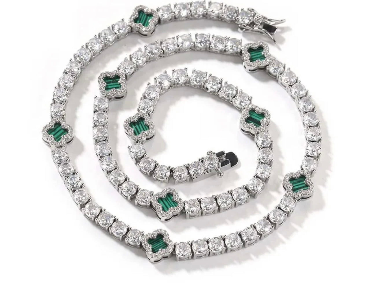 LUCKY CHAIN- 4  mm Round stone clover tennis chain