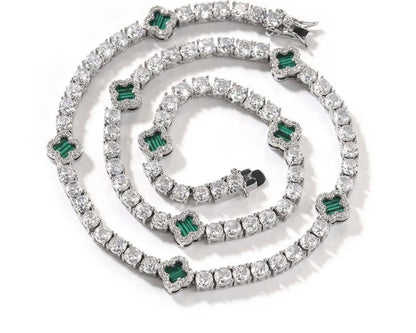 LUCKY CHAIN- 4  mm Round stone clover tennis chain