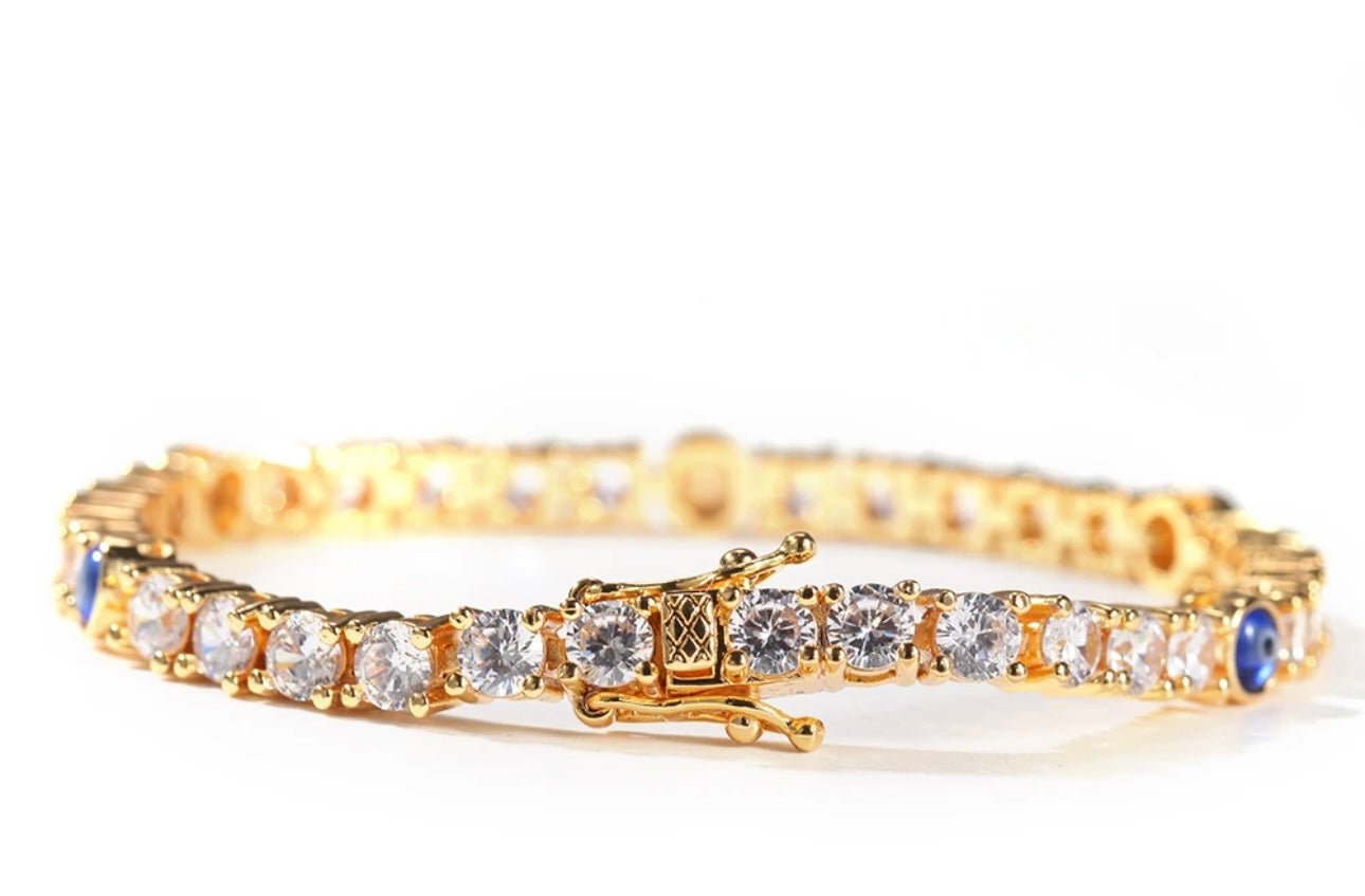 EE ARM CANDY- 4 mm Round stone evil eye tennis bracelet