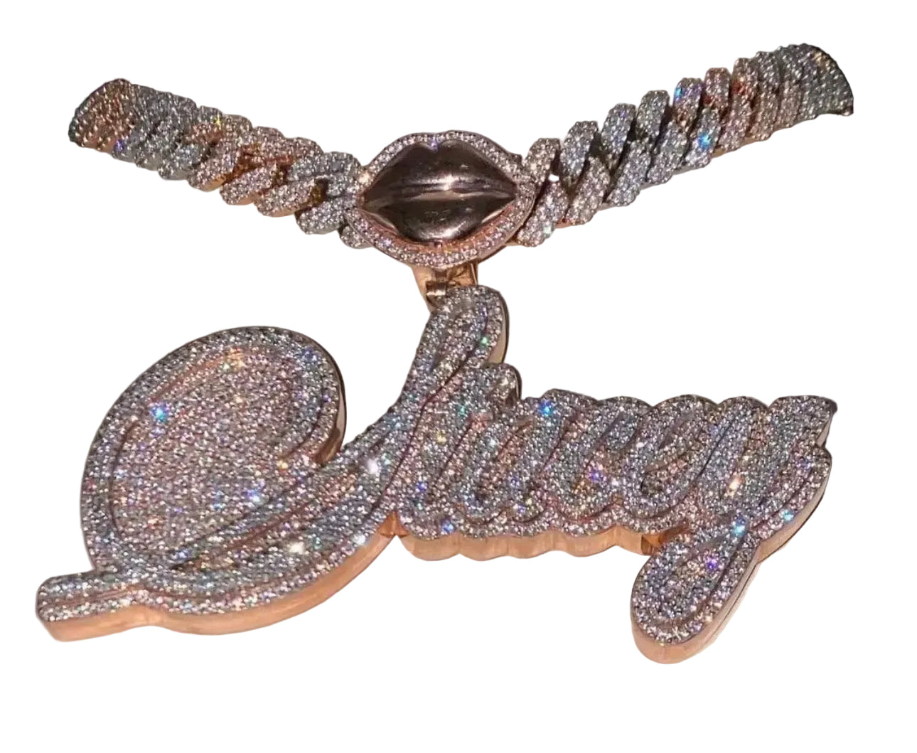 LIPS BAIL- 3D, Moissanite, Cursive, nameplate lips bail pendant