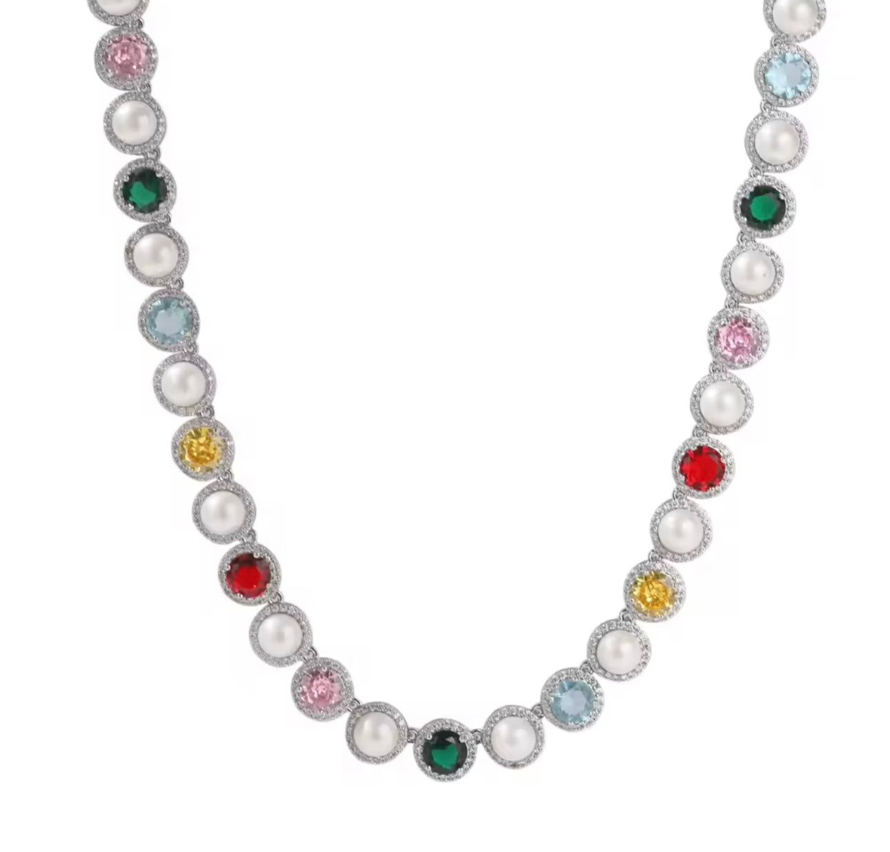 PEARLY GEMSTONE - 10 mm Mixed stone necklace