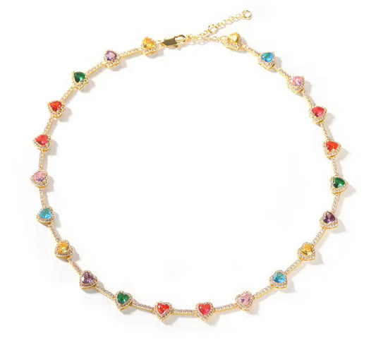SKITTLES- Multi-color heart necklace