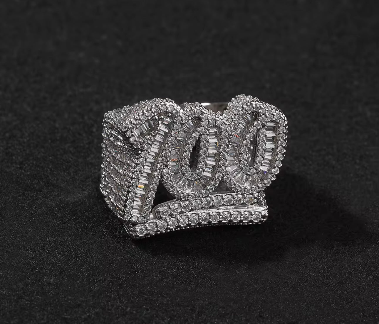 HUNNED- 21 mm Baguette “100” Ring