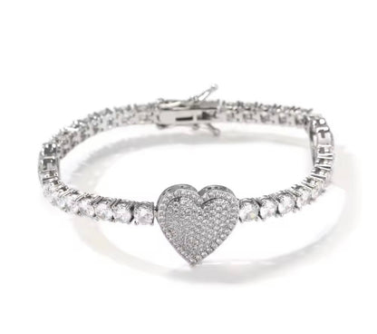 VALENTINE BRACELET MOIS- 4 mm Moissanite three heart tennis bracelet