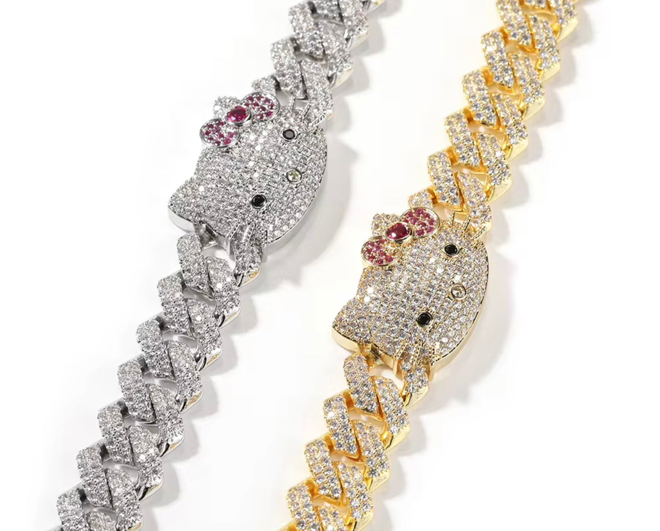 ICY KITTY CUBAN BRACELET- 21 cm Inspired Hello kitty cuban link bracelet
