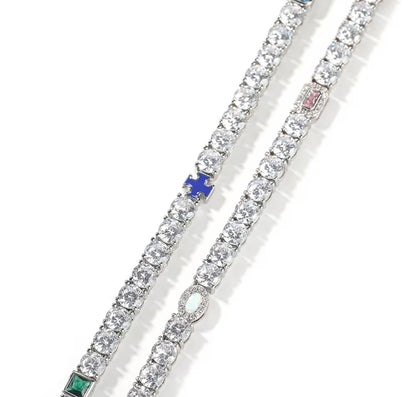 OPAL NECK CANDY- 5 mm Opal/cross tennis chain