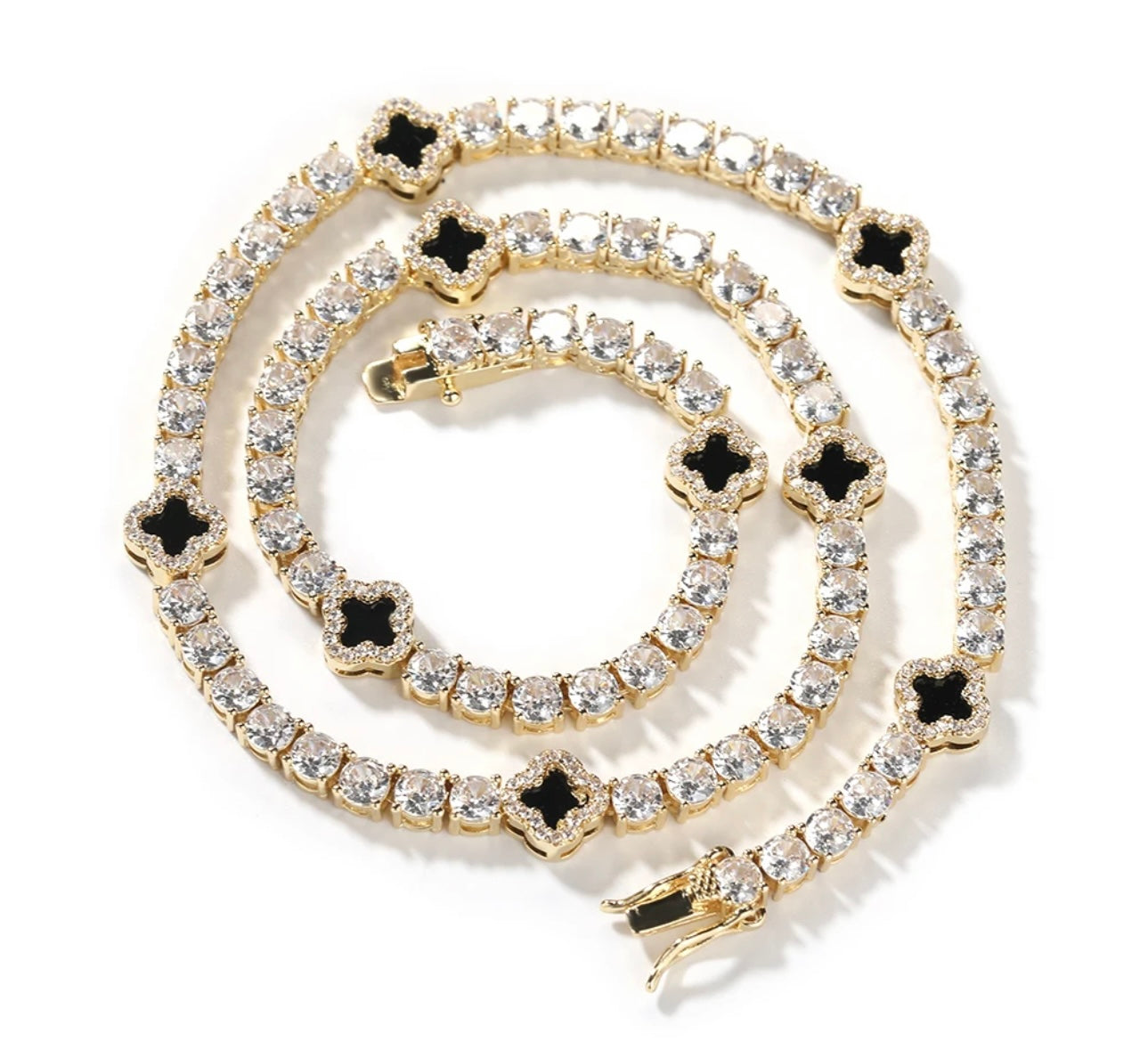 LUCKY CHAIN- 4  mm Round stone clover tennis chain