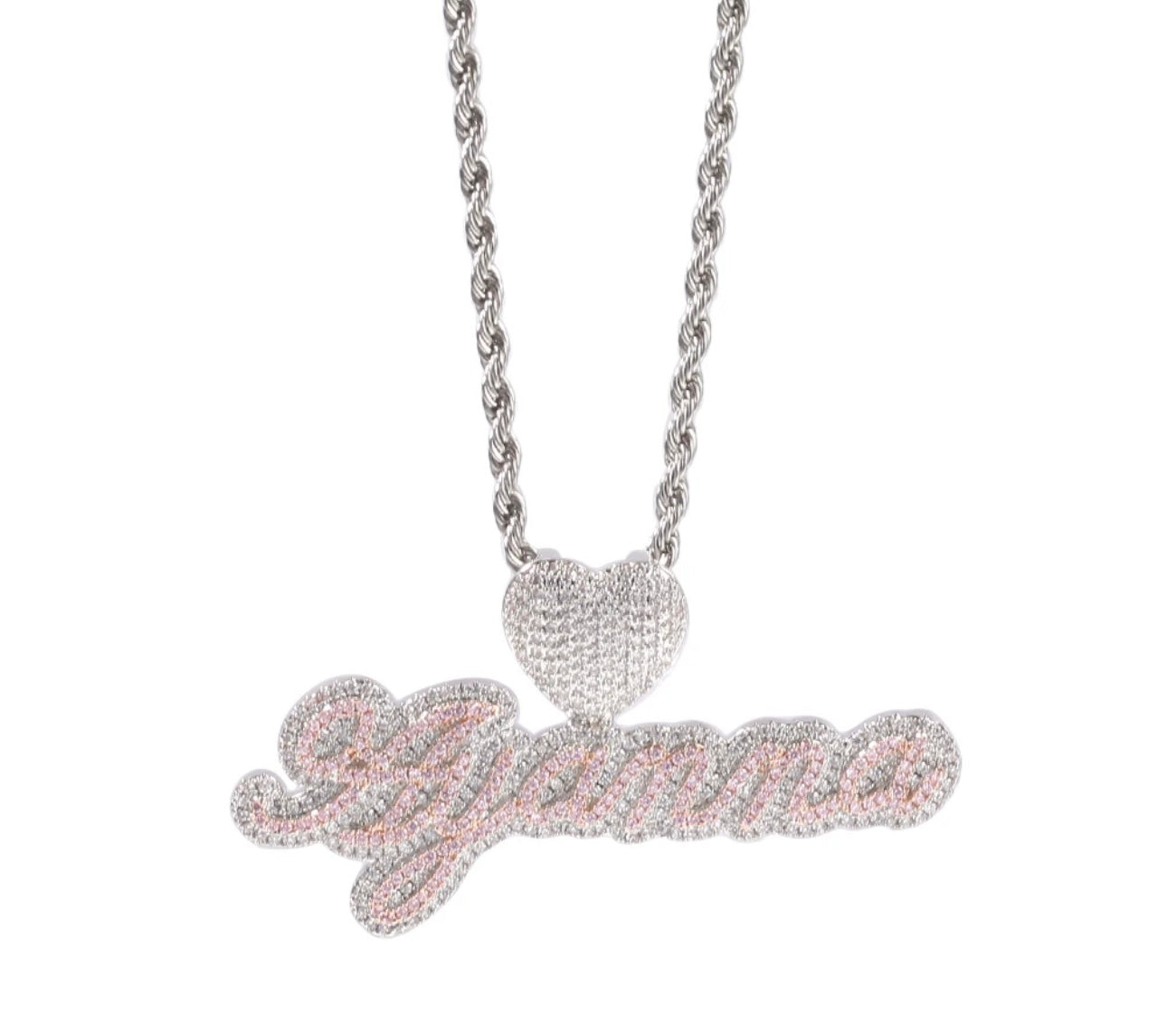 SCRIPT  HEART- 6.2 cm Two-tone cursive nameplate pendant