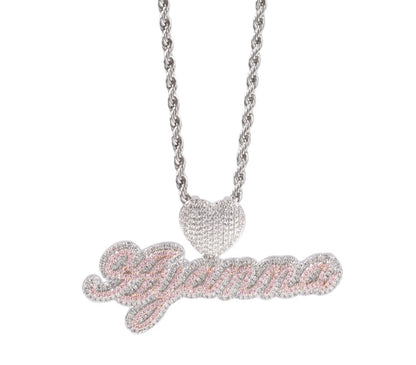 SCRIPT  HEART- 6.2 cm Two-tone cursive nameplate pendant