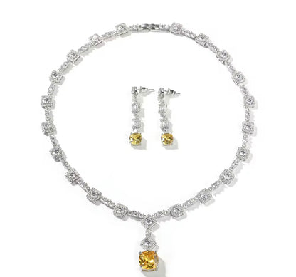 LEMON - Vintage Inspired square drop Gemstone necklace