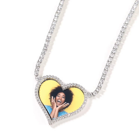 HEART FRAME- 38 mm Heart shaped photo pendant tennis chain