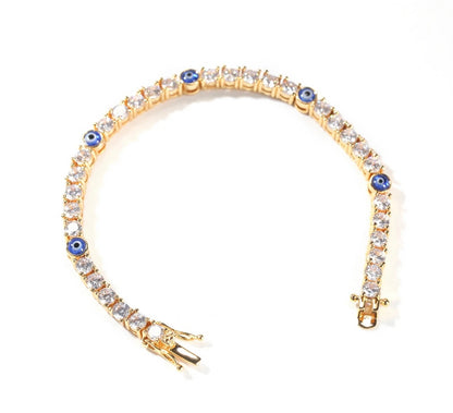 EE ARM CANDY- 4 mm Round stone evil eye tennis bracelet