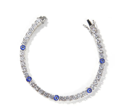 EE ARM CANDY- 4 mm Round stone evil eye tennis bracelet