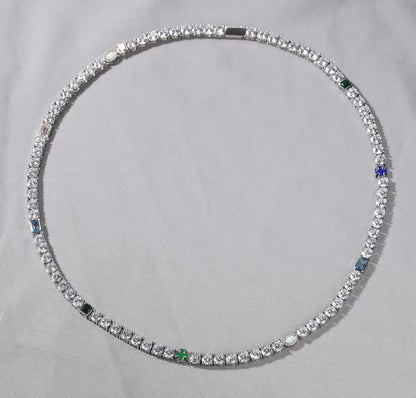 OPAL NECK CANDY- 5 mm Opal/cross tennis chain