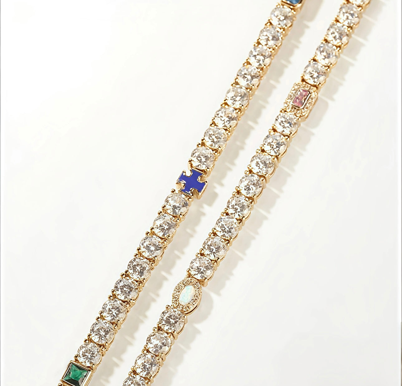 OPAL NECK CANDY- 5 mm Opal/cross tennis chain