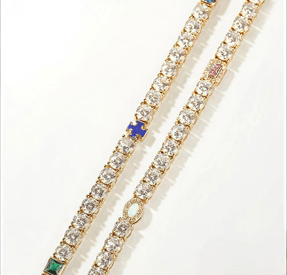 OPAL NECK CANDY- 5 mm Opal/cross tennis chain