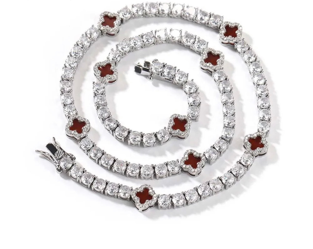 LUCKY CHAIN- 4  mm Round stone clover tennis chain