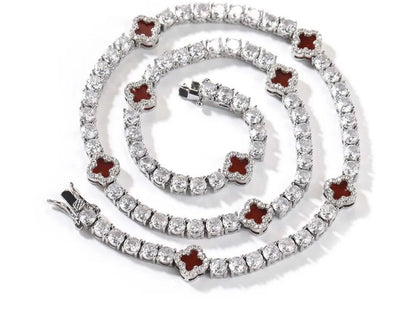 LUCKY CHAIN- 4  mm Round stone clover tennis chain