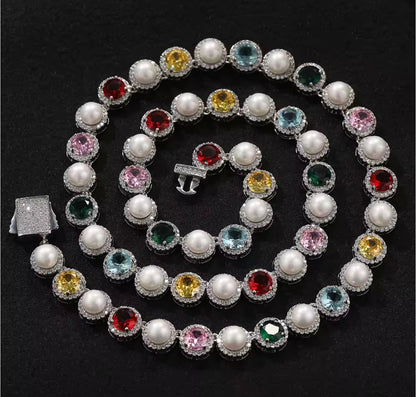 PEARLY GEMSTONE - 10 mm Mixed stone necklace