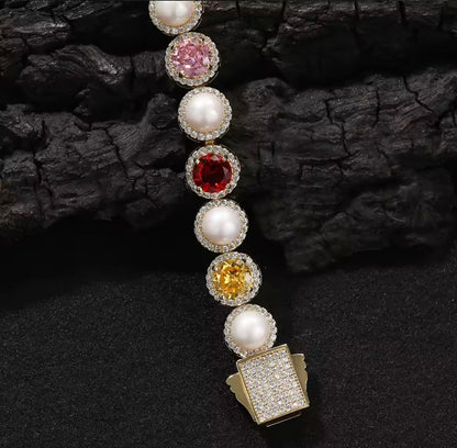 PEARLY GEMSTONE BRACELET- 10 mm Mixed stone bracelet