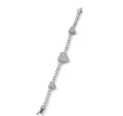 VALENTINE BRACELET MOIS- 4 mm Moissanite three heart tennis bracelet