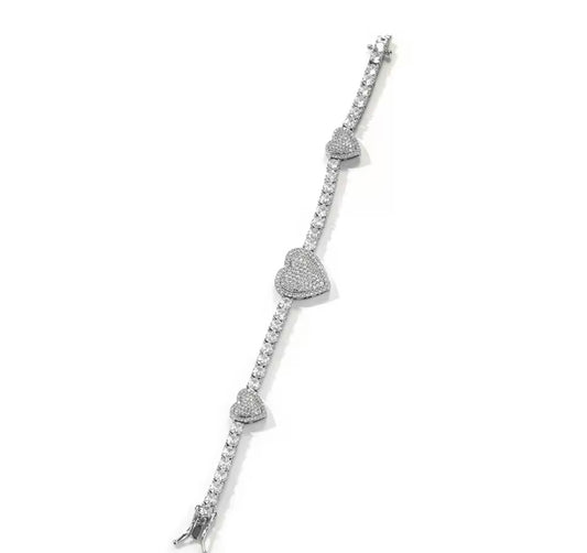 VALENTINE BRACELET MOIS- 4 mm Moissanite three heart tennis bracelet